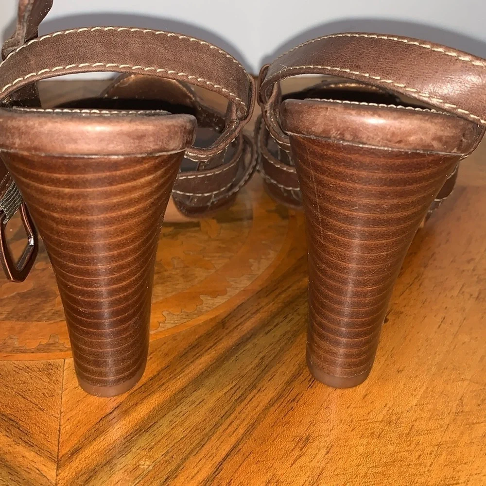 Cole Haan Brown Leather Heel Slingback Sandals Women’s Size 5 Left Shoe, 6 Right